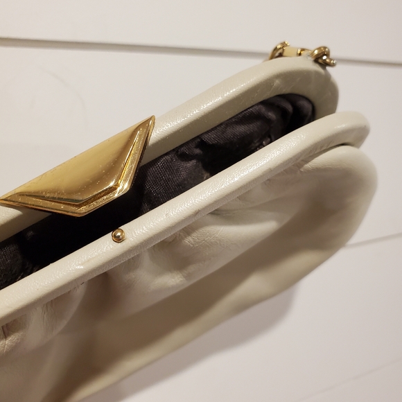 Vintage leather mini purse jane shilton small crossbody bag art deco cream gold - Picture 10 of 16